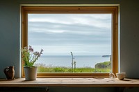 Window see sea cliffs windowsill plant room.