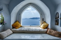 Window see santorini architecture furniture pillow.