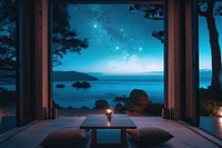 Window see seascape night outdoors nature.