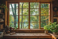 Window see forest windowsill furniture plant.