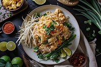 Pad Thai food plate plant. AI generated Image by rawpixel.