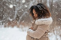Pregnant black woman in winter outdoors nature adult. AI generated Image by rawpixel.