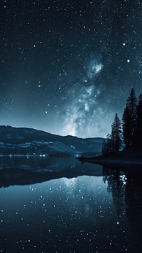  Starry night at lake landscape astronomy outdoors. AI generated Image by rawpixel.