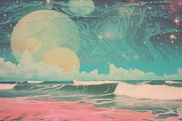 Sea with galaxy craft collage art outdoors painting.