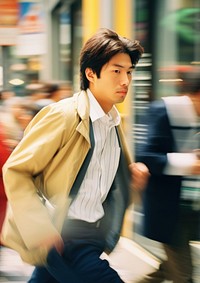 Motion blur man walking on street portrait photography adult.