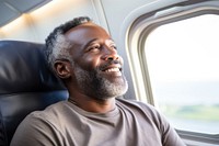 Middle age african american man airplane portrait looking.