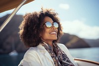 Middle age african american woman portrait sunglasses travel.