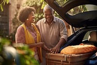 Elder African american couple holiday travel summer.