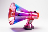 Crystal megaphone lighting purple white background.