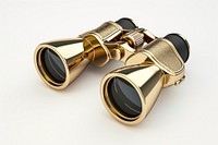 Binoculars jewelry gold white background.