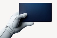 3d robot hand holding a card