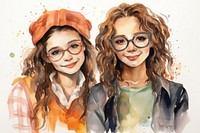 Friends painting portrait glasses.