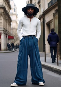 Man a beanie hat trousers standing fashion. AI generated Image by rawpixel.
