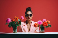 Photography shot of a women flower sunglasses fashion.