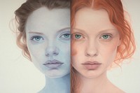 Bipolar portrait drawing women. AI generated Image by rawpixel.