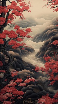  Japanese wallpaper outdoors painting nature. AI generated Image by rawpixel.