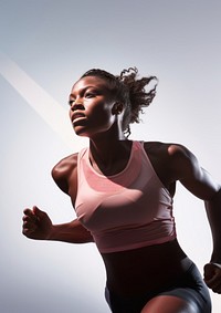 Black female athlete is running jogging adult pink.