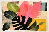 Abstract tropical plants ripped paper art painting collage.