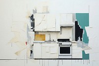 Abstract kitchen room ripped paper art architecture creativity.