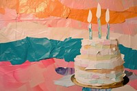 Birthday cake ripped paper art painting dessert.