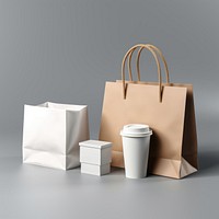 Craft paper and recycled plastic cover and blank label food delivery packages handbag cup accessories.
