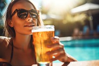 Women with beer drinking summer glass. AI generated Image by rawpixel.