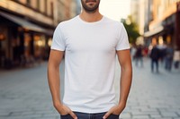 T shirt with man outdoors t-shirt sleeve.