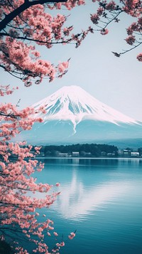  Japanese wallpaper mountain flower plant. AI generated Image by rawpixel.