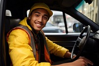 Multiracial male taxi driver cheerful vehicle driving. AI generated Image by rawpixel.