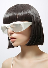 Young female bangs hair sunglasses fashion adult.