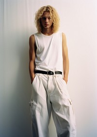 Black boy blond hair fashion white accessories.