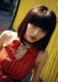 Female Bangs hair photography necklace portrait.