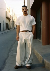 Mexican man with Mustache standing footwear fashion.