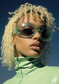 Black woman wear fashionable green sunglasses photography portrait adult.