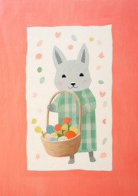Cute fox carrying easter basket art representation celebration.
