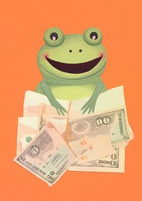 Frog holding money representation investment amphibian.