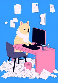 Cute dog using a computer furniture laptop mammal.