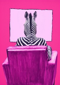 Cute zebra watching a movie furniture animal mammal.