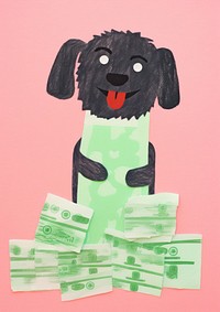 Dog holding money representation investment creativity.
