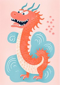 Chinese dragon Risograph animal art representation.