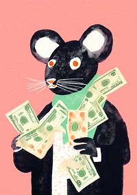 Rat holding money representation currency whiskers.