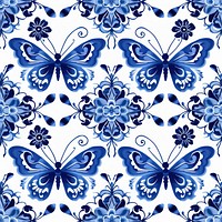 Tile pattern of butterfly backgrounds porcelain blue.