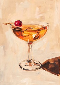 Oil painting of a clsoe up on pale Cocktail cocktail martini drawing.