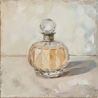 Oil painting of a clsoe up on pale perfume bottle container drinkware cosmetics.