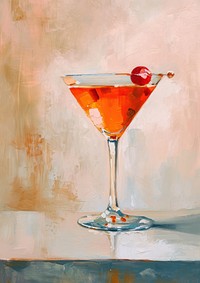 Oil painting of a clsoe up on pale Cocktail cocktail martini drink.