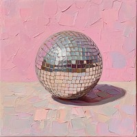 Oil painting of a clsoe up on pale disco ball sphere art nightclub.