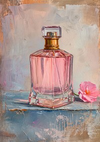 Oil painting of a clsoe up on pale perfume bottle creativity container drinkware.