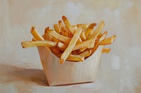 Oil painting of a clsoe up on pale french fries food freshness yellow.