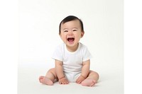 Asian laughing baby white background beginnings relaxation.