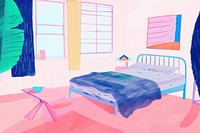 Cute bed room illustration furniture painting bedroom.